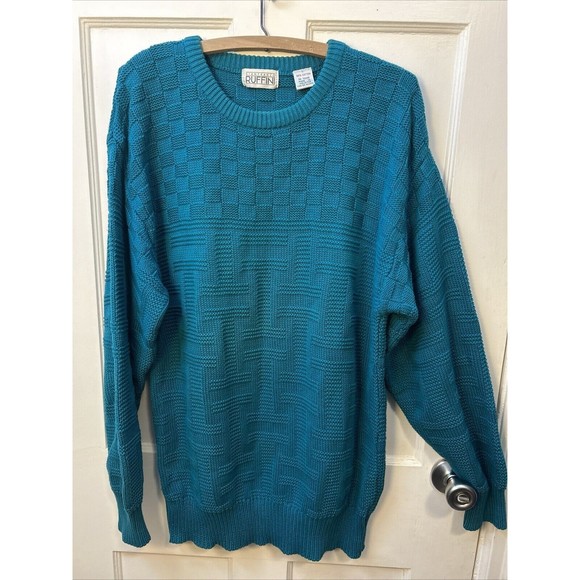 GIANFRANCO RUFFINI Cable Knit V-Neck Acrylic Knit Vest, Men's Size Medium acrylic navy blue type Vintage Second Hand main image 1